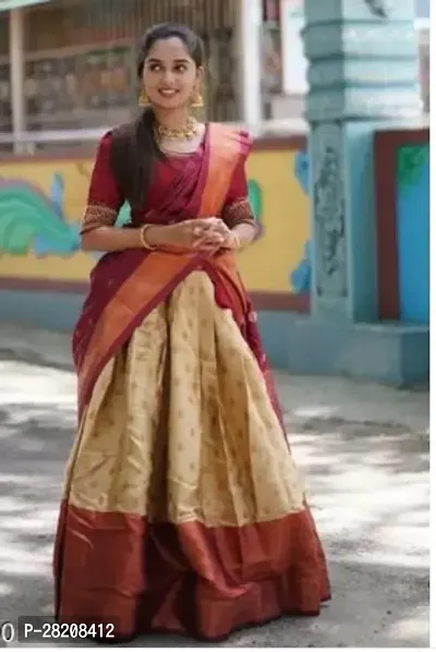 Stylish Kanjeevaram Silk Zari Lehenga Choli with Dupatta Set For Women