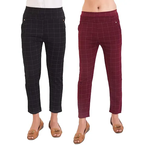 Mid Rise Skinny Fit Checked Cotton Spandex Jeggings