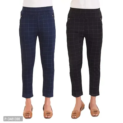Stylish Cotton Spandex Checked Jeggings Pack Of 2