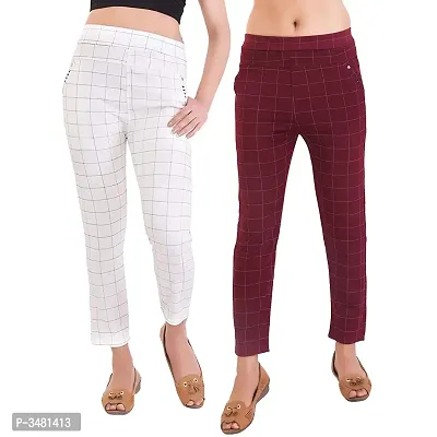 Stylish Cotton Spandex Checked Jeggings Pack Of 2