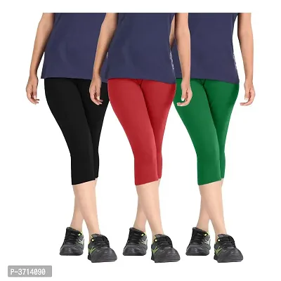 Buy Women's Cotton Lycra Biowashed Capri Leggings Combo Pack of 3 (White,  Brown ,Dark Green) Online In India At Discounted Prices