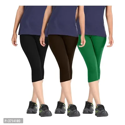 Buy Women's Cotton Lycra Biowashed Capri Leggings Combo Pack of 3 (White,  Brown ,Green) Online In India At Discounted Prices