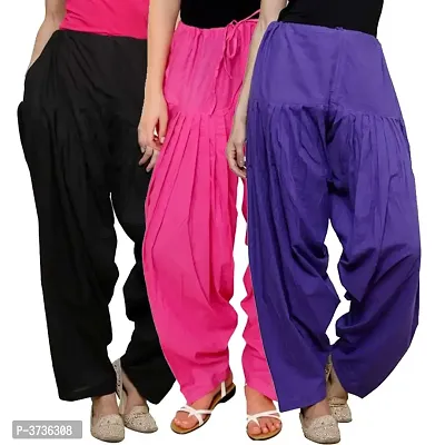 Women's Multicoloured Cotton Patiala Salwars (Combo Pack Of 3)-thumb0