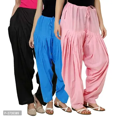 Women's Multicoloured Cotton Patiala Salwars (Combo Pack Of 3)
