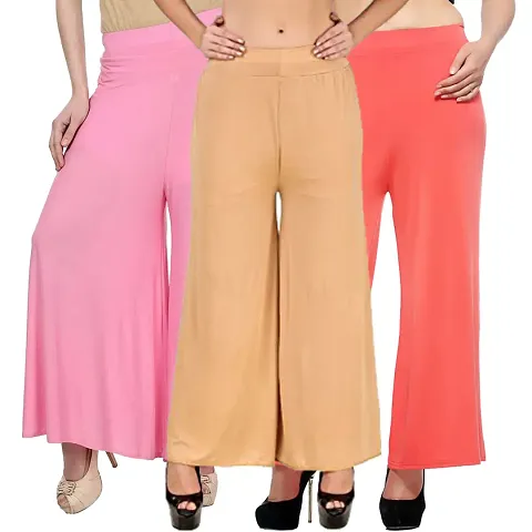 Trendy Womenand#39;s Poly Silk Solid Palazzo (Pack Of 3)