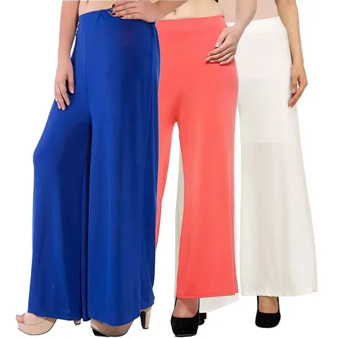 Combo Packs! Elegant Solid Polyester Women Palazzo