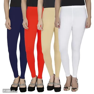 Women's / Girls Cotton Lycra 160 GSM 4 Way Stretchable Ankle Length Leggings Combo (Pack Of 4)