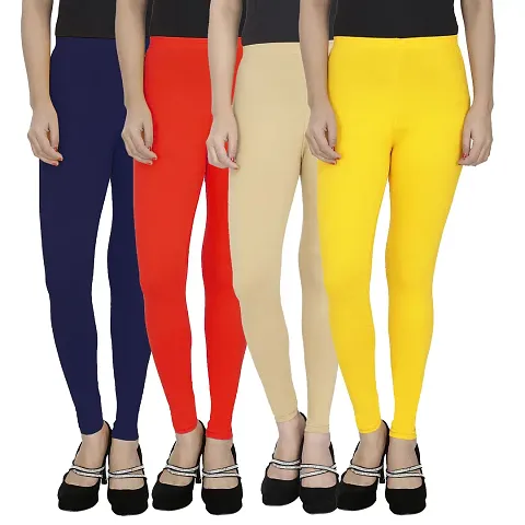 Pack Of 4 Women's Cotton Lycra 4 Way Stretchable Ankle Leggings