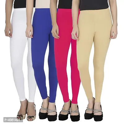 Women's / Girls Cotton Lycra 160 GSM 4 Way Stretchable Ankle Length Leggings Combo (Pack Of 4)