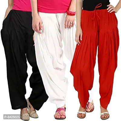 Pixie Full Stitched Readymade Cotton Patiala Salwar for Women/Girls Bottom Combo Pack of 3 with Drawstring (Black, White and Red) Free Size