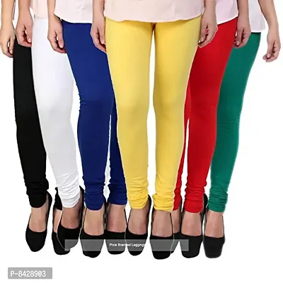 Pixie Women's Soft and 4 Way Stretchable Churidar Leggings Combo (Pack of 6) Black, White, Blue, Yellow, Red and Dark Green - Free Size