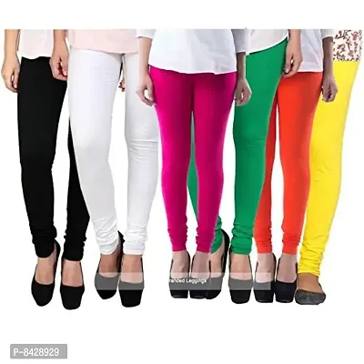 Pixie Women's Soft and 4 Way Stretchable Churidar Leggings Combo (Pack of 6) Black, White, Orange, Green, Pink and Yellow - Free Size