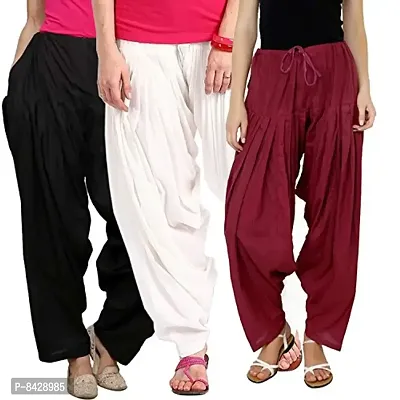 Pixie Readymade Cotton Patiala Salwar Pants for Women/Girls Bottom Combo Pack of 3 (Black, White and Maroon) Free Size