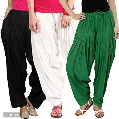 Pixie Readymade Cotton Patiala Salwar Pants for Women/Girls Bottom Combo Pack of 3 (Black, White and Green) Free Size