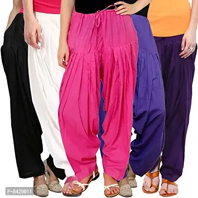 Pixie Readymade Plain Traditional Cotton Comfort Punjabi Patiala Salwar Pants for Women Bottoms Combo Pack of 5 - Free Size