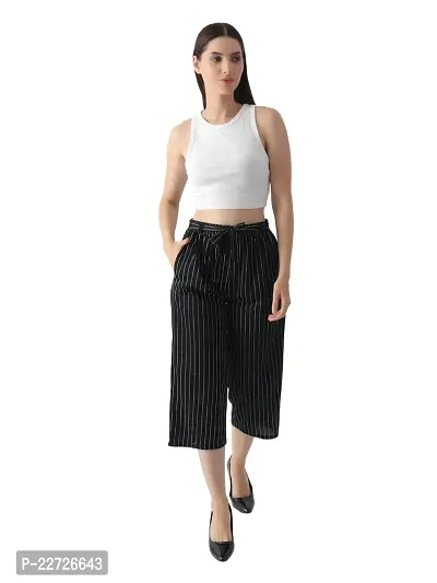 Pixie Striped Culottes / Palazzo / Pant / Cropped Trouser with Pocket and Belt for Women / Girls Combo (Pack of 2) - Black and Maroon-thumb4