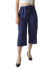 Pixie Striped Culottes / Palazzo / Pant / Cropped Trouser with Pocket and Belt for Women / Girls Combo (Pack of 2) - Navy Blue and Green-thumb1