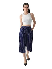 Pixie Striped Culottes / Palazzo / Pant / Cropped Trouser with Pocket and Belt for Women / Girls Combo (Pack of 2) - Navy Blue and Green-thumb2