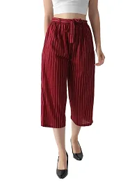 Pixie Striped Culottes / Palazzo / Pant / Cropped Trouser with Pocket and Belt for Women / Girls Combo (Pack of 2) - Maroon and Green-thumb1
