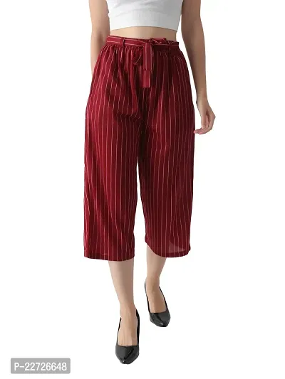 Pixie Striped Culottes / Palazzo / Pant / Cropped Trouser with Pocket and Belt for Women / Girls Combo (Pack of 2) - Maroon and Green-thumb2