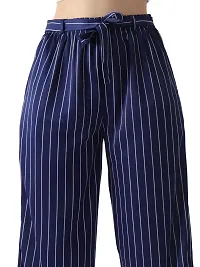Pixie Striped Culottes / Palazzo / Pant / Cropped Trouser with Pocket and Belt for Women / Girls Combo (Pack of 2) - Navy Blue and Green-thumb3