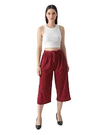 Pixie Striped Culottes / Palazzo / Pant / Cropped Trouser with Pocket and Belt for Women / Girls Combo (Pack of 2) - Maroon and Green-thumb2