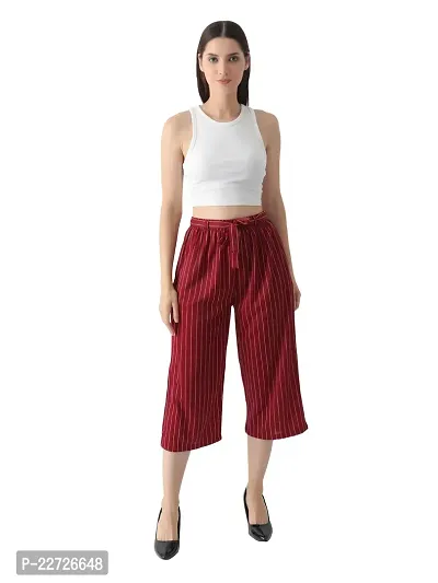 Pixie Striped Culottes / Palazzo / Pant / Cropped Trouser with Pocket and Belt for Women / Girls Combo (Pack of 2) - Maroon and Green-thumb3