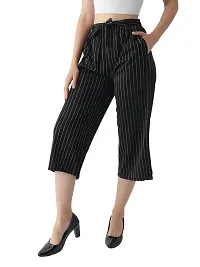 Pixie Striped Culottes / Palazzo / Pant / Cropped Trouser with Pocket and Belt for Women / Girls Combo (Pack of 2) - Black and Maroon-thumb1