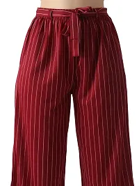 Pixie Striped Culottes / Palazzo / Pant / Cropped Trouser with Pocket and Belt for Women / Girls Combo (Pack of 2) - Maroon and Green-thumb3
