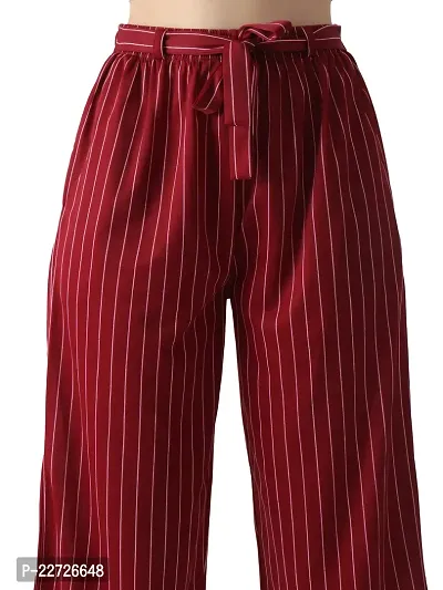 Pixie Striped Culottes / Palazzo / Pant / Cropped Trouser with Pocket and Belt for Women / Girls Combo (Pack of 2) - Maroon and Green-thumb4