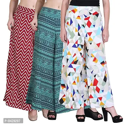Pixie Women's/Girls Wide Leg Printed Crepe Palazzo/Trouser with Lining and Pocket (S, M, L, XL, XXL and XXXL)-thumb0
