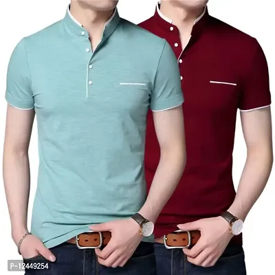 Stylish and Handsome Mandarin Collar Half Sleeve T Shirt for men Combo (Pack of 2)-thumb0