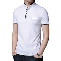 Stylish and Handsome Mandarin Collar Half Sleeve T Shirt for men Combo (Pack of 2) White and Maroon-thumb1