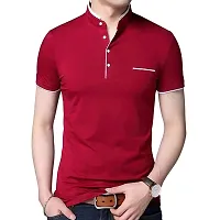 Stylish and Handsome Mandarin Collar Half Sleeve T Shirt for men Combo (Pack of 2) White and Red-thumb2