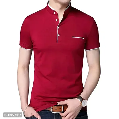 Stylish and Handsome Mandarin Collar Half Sleeve T Shirt for men Combo (Pack of 2) White and Red-thumb3