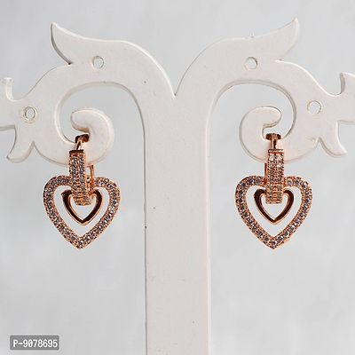 AD Beautiful Rose Gold Modern Heart Bali Earring For Girls And Woman-thumb0