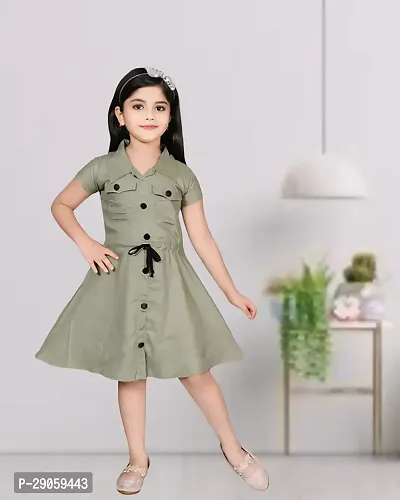 Rayon Olive Party Frock For Girls / Green Summer Casual Frock-thumb0