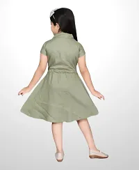 Rayon Olive Party Frock For Girls / Green Summer Casual Frock-thumb1