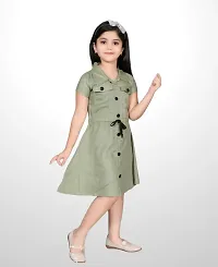 Rayon Olive Party Frock For Girls / Green Summer Casual Frock-thumb2