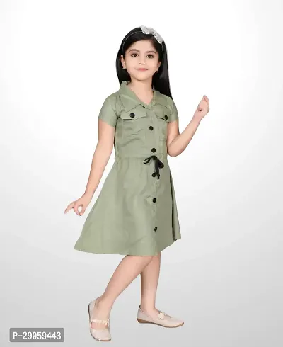 Rayon Olive Party Frock For Girls / Green Summer Casual Frock-thumb3