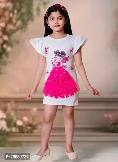 Red Doll Printed Fancy Frock For Girls-thumb0