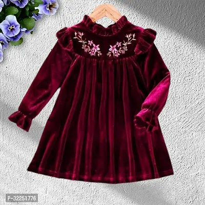 Velvet Maroon Full-sleeve Party Frock Dress