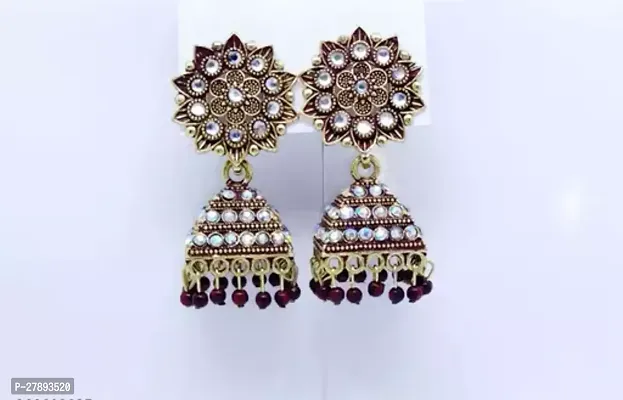 Maroon Alloy Beads Jhumkas Earrings For Women-thumb0