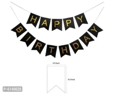 Black Happy Birthday Paper Card Banner with Letters written in golden colours on this
