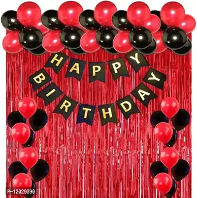 Happy Birthday Party Decoration&ndash; Red  Black Combo Pack of 33 Pcs | Happy Birthday Banner | Foil Curtains | 30 Metallic Balloons (15 Red  15 Black)-thumb0