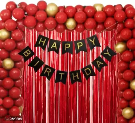 Birthday Party Decoration Kit Black Happy Birthday Banner, 30 Red, Chrome Gold beautiful arch Balloons 1 Red Fringe Shining Curtain