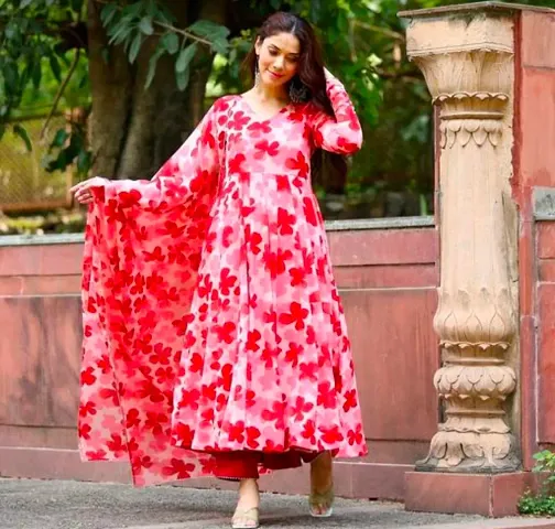 Classic Printed Ethnic Gown for women pink
