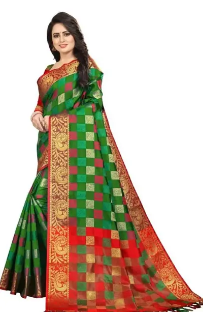 Stylish Silk Blend Zari Saree With Blouse Piece For Women