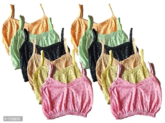 Cotton Multi-Coloured Half Slip  Camisole/ Non Padded Non-Wired Sports Bra for Girls. Combo Pack of 12