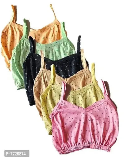 Cotton Multi-Coloured Half Slip  Camisole/ Non Padded Non-Wired Sports Bra for Girls. Combo Pack of 12-thumb0
